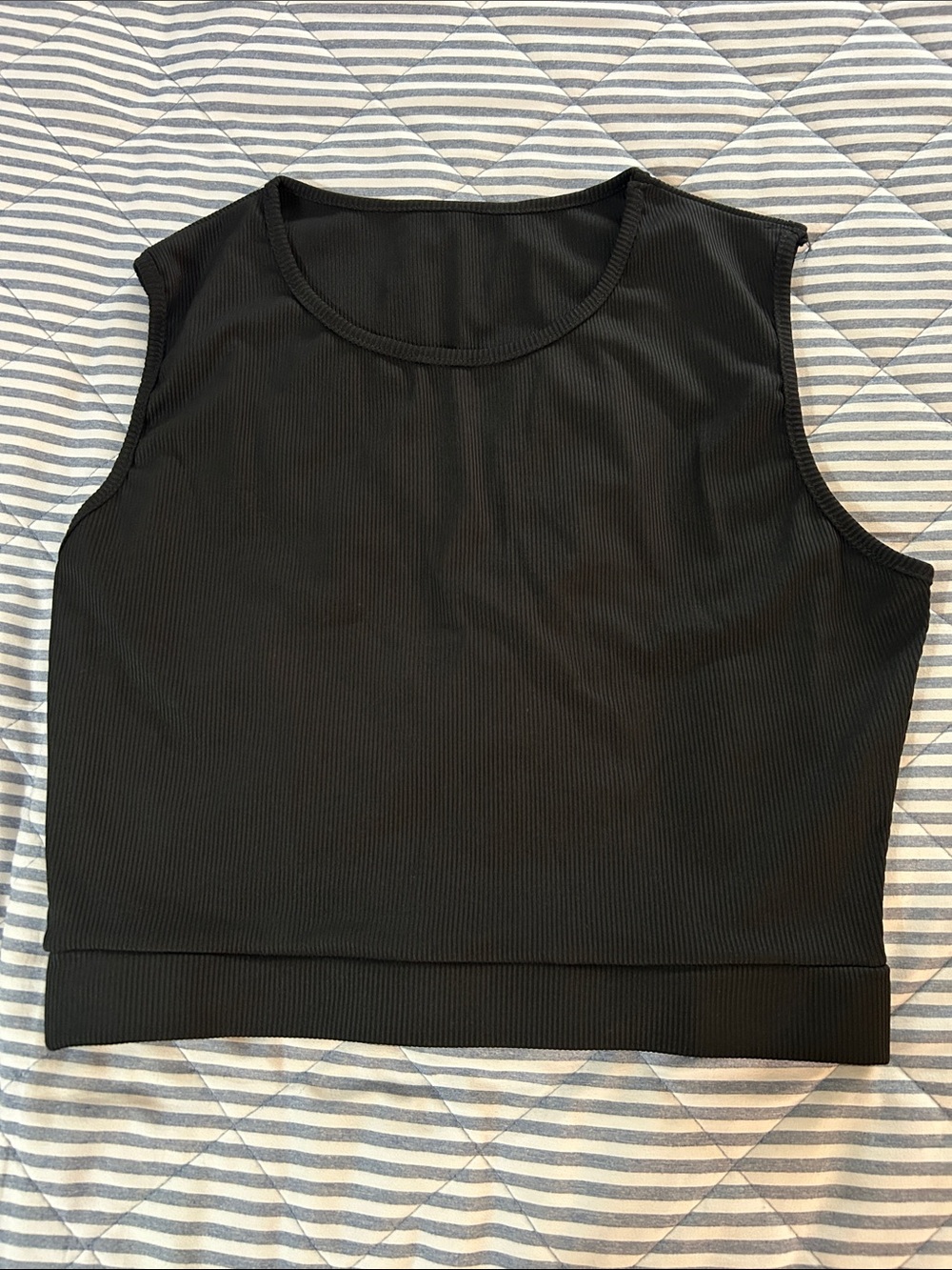 Classic Black Ribbed Sleeveless Crop Top - Picture 1 of 3